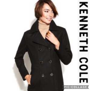 Kenneth Cole double breasted black preppy pea coat size 12